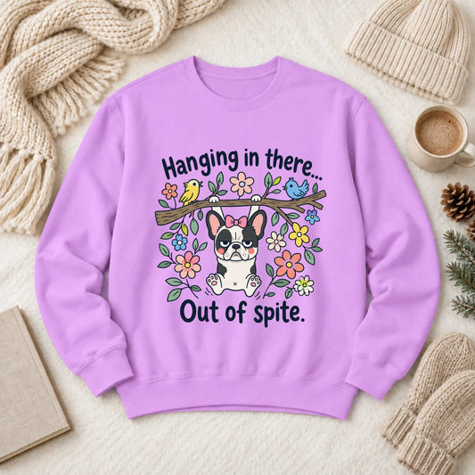 French Bulldog Funny Hang In There Unisex Sweatshirt Neon Violet