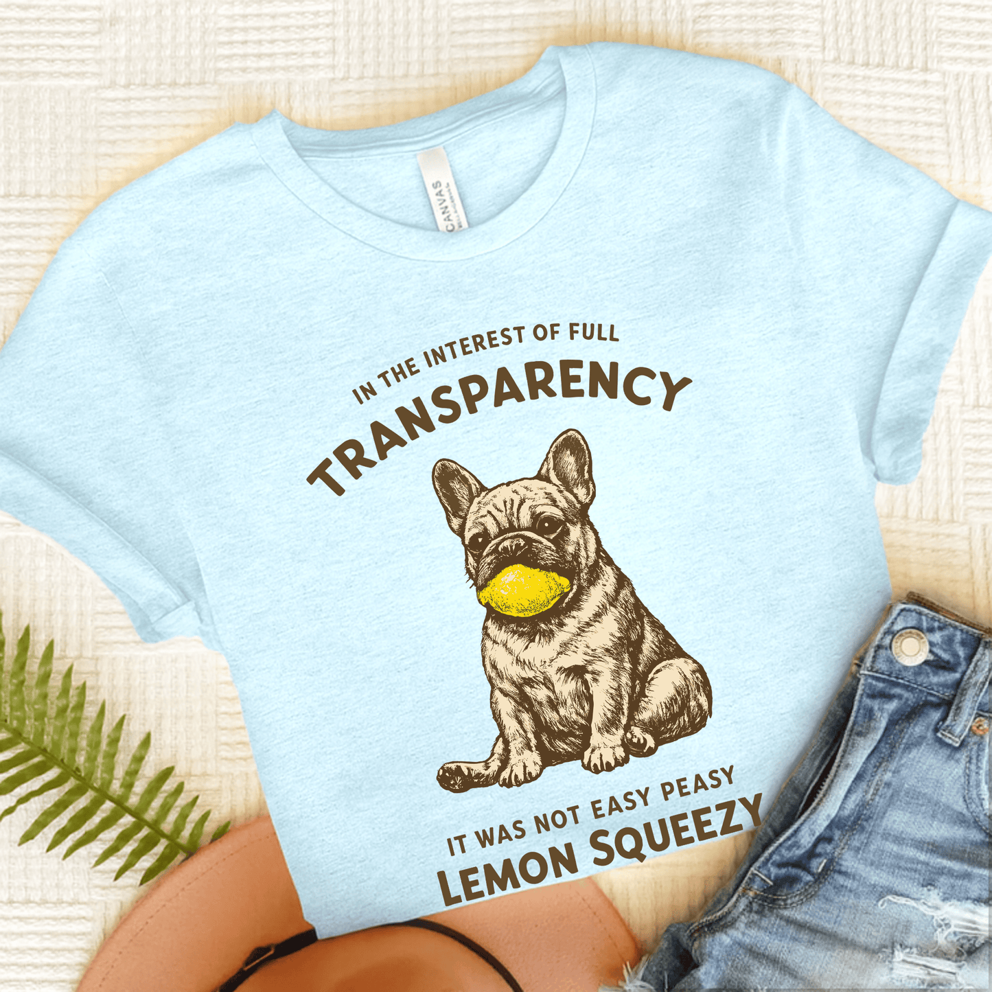 French Bulldog Funny Lemon Squeezy Unisex TShirt Heather Ice Blue