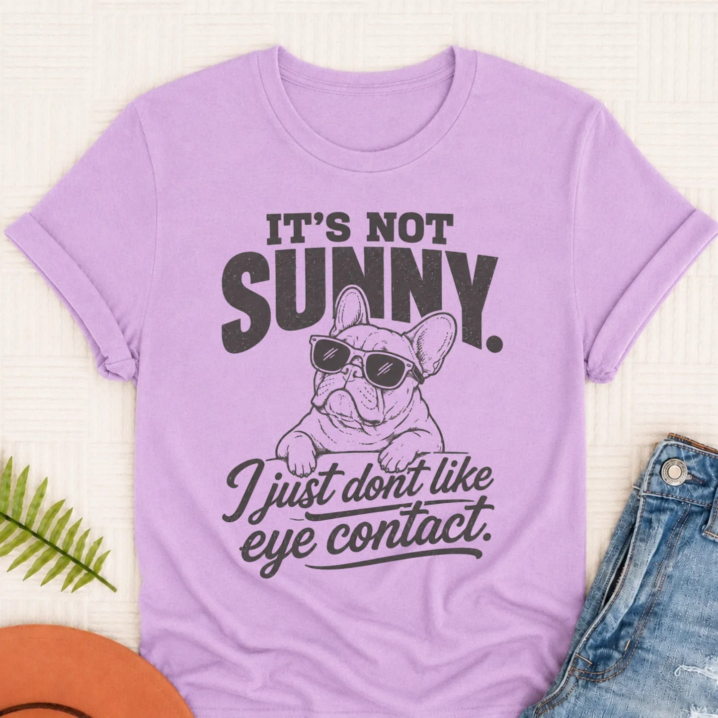 French Bulldog Funny No Eye Contact Unisex TShirt Orchid