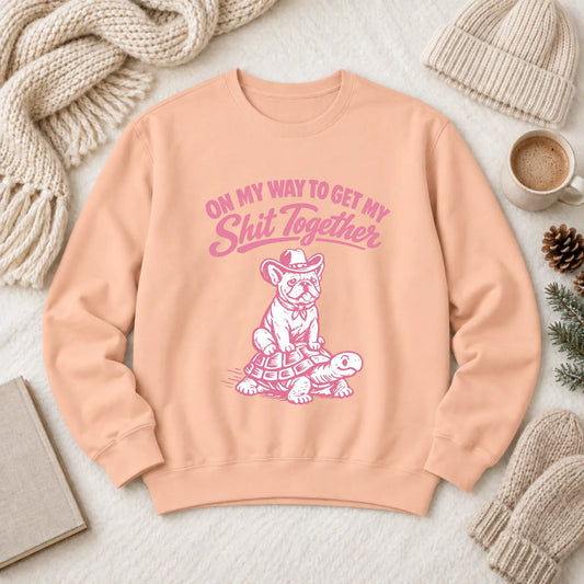 French Bulldog Funny On My Way Unisex Sweatshirt Peachy