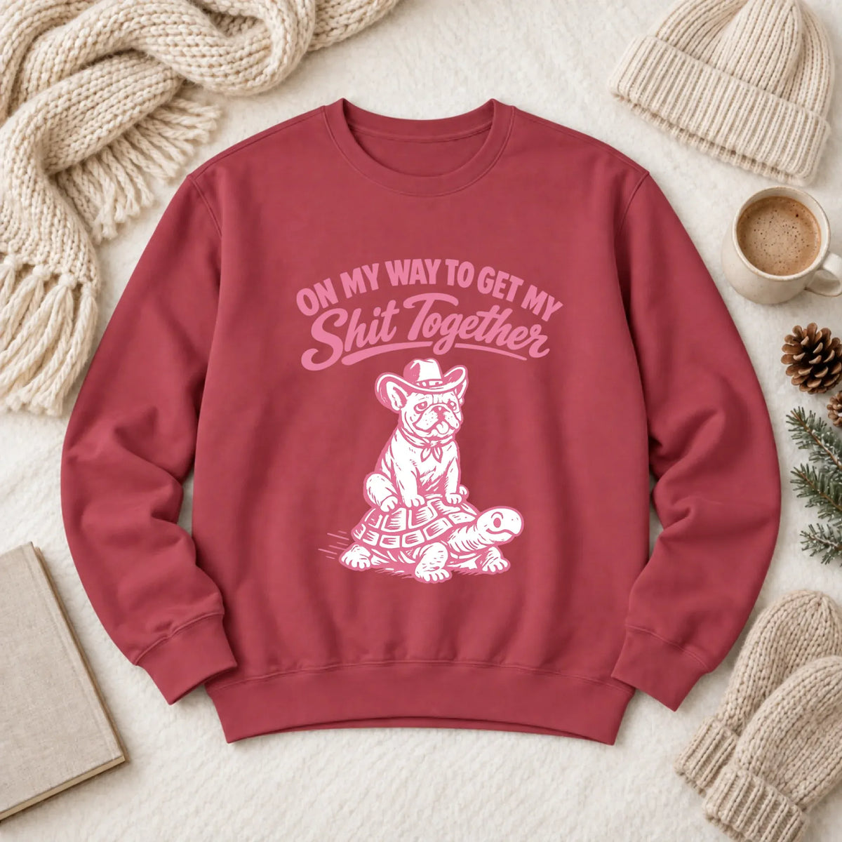 French Bulldog Funny On My Way Unisex Sweatshirt Crimson