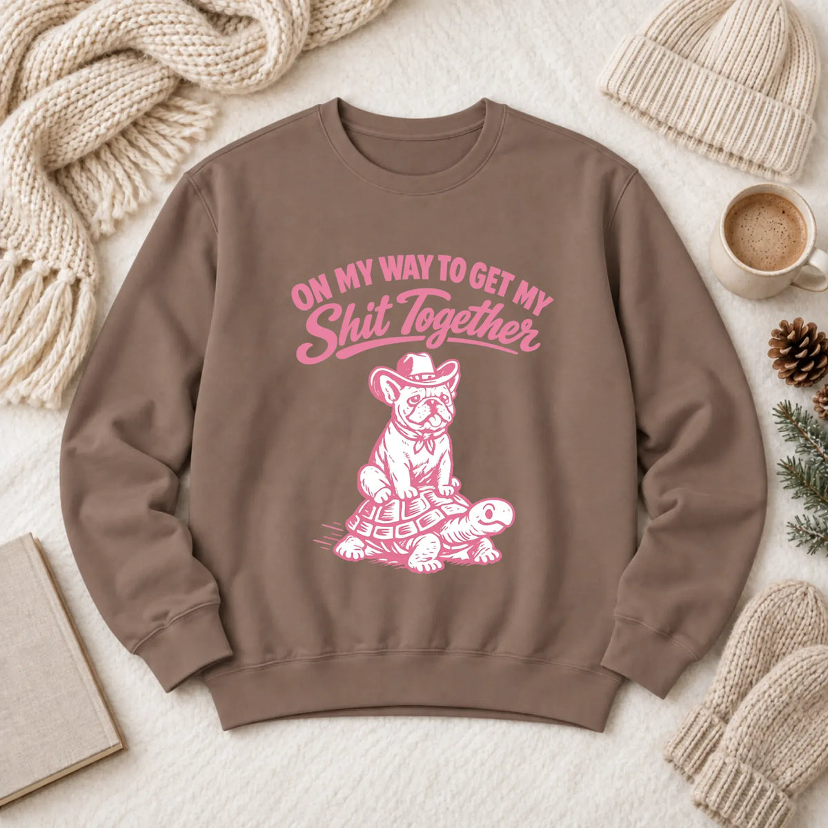 French Bulldog Funny On My Way Unisex Sweatshirt Espresso