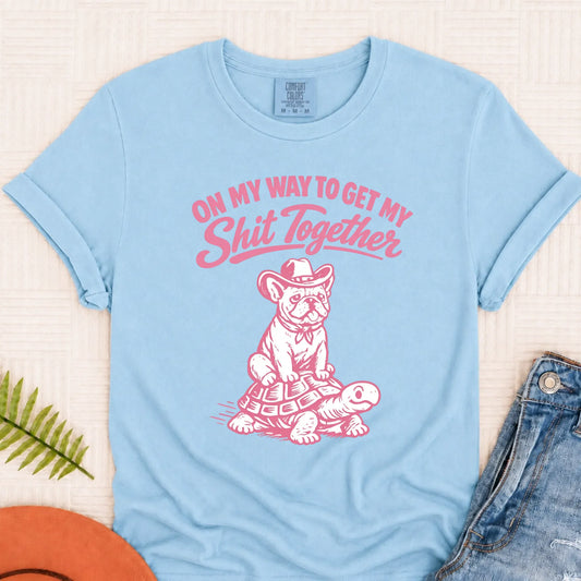 French Bulldog Funny On My Way Unisex TShirt Chambray