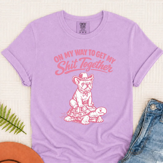 French Bulldog Funny On My Way Unisex TShirt Orchid