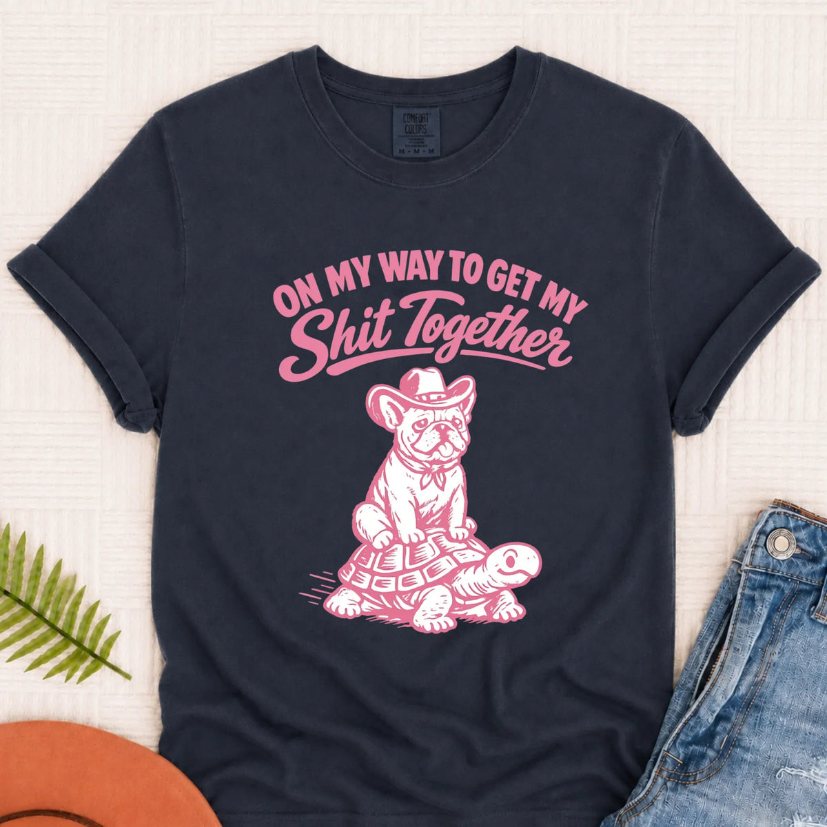 French Bulldog Funny On My Way Unisex TShirt Navy