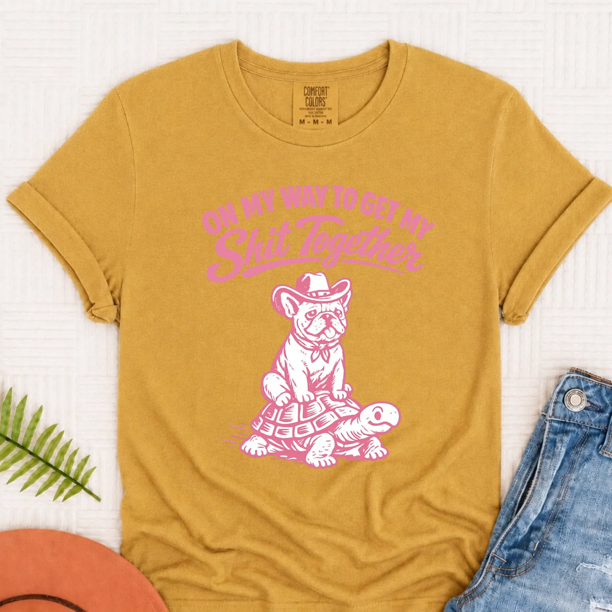 French Bulldog Funny On My Way Unisex TShirt Mustard