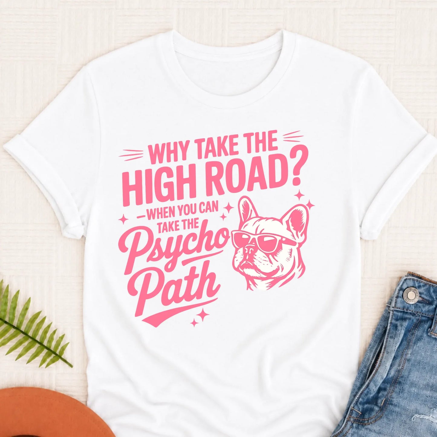 T-Shirt White / S French Bulldog Funny Psycho Path Unisex TShirt