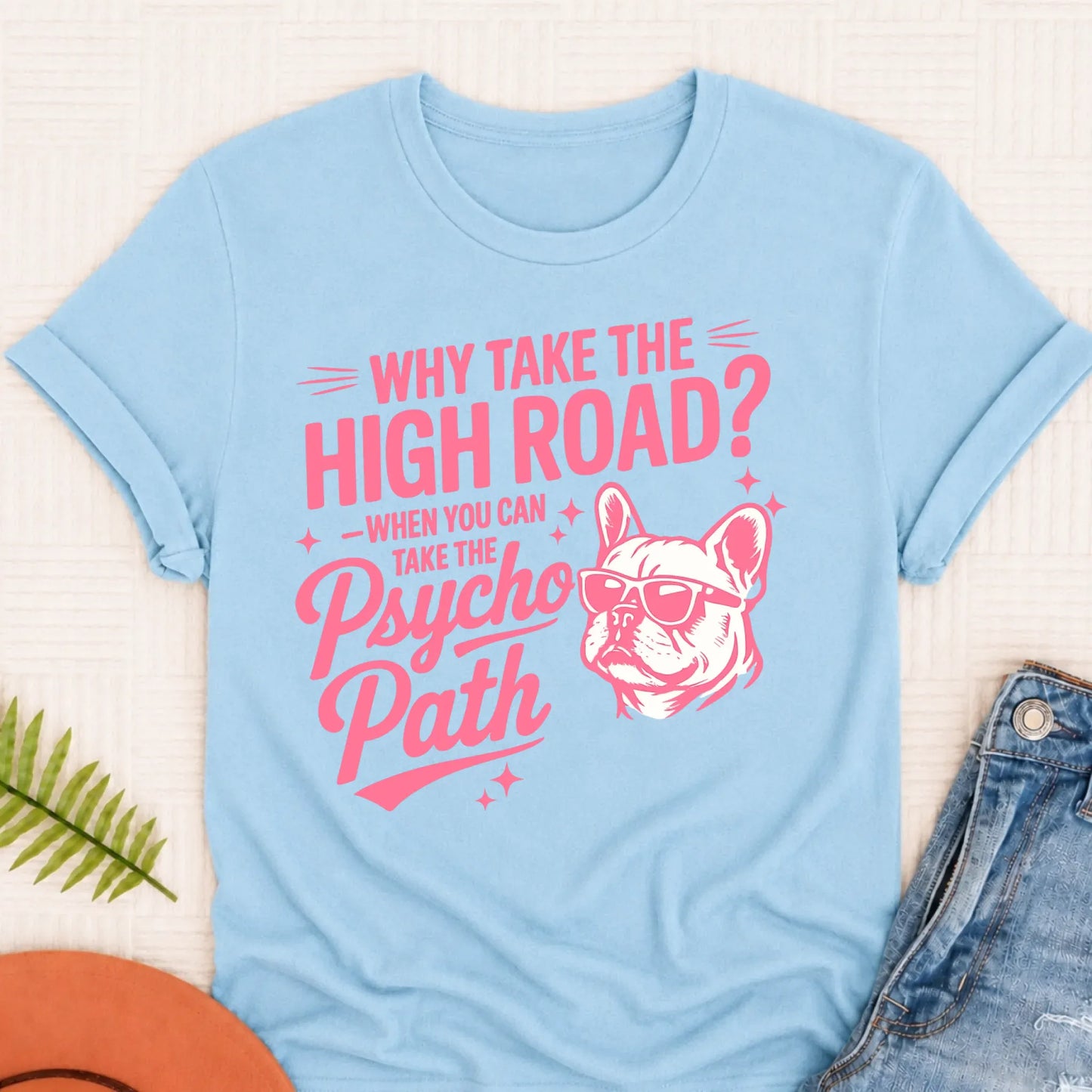 T-Shirt Chambray / S French Bulldog Funny Psycho Path Unisex TShirt