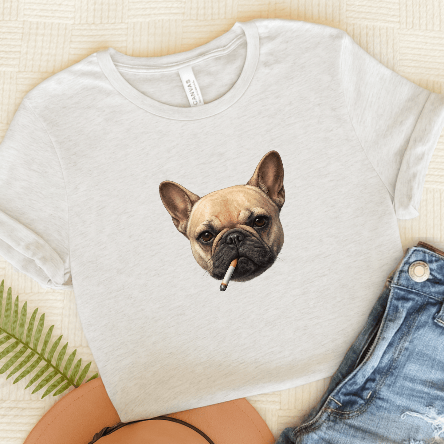 French Bulldog Funny Smoking Unisex TShirt Ash