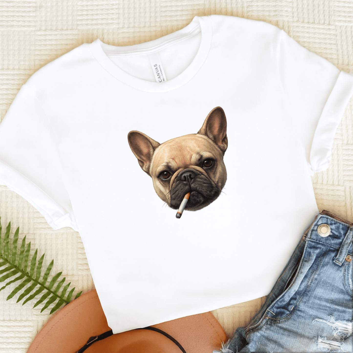 French Bulldog Funny Smoking Unisex TShirt White