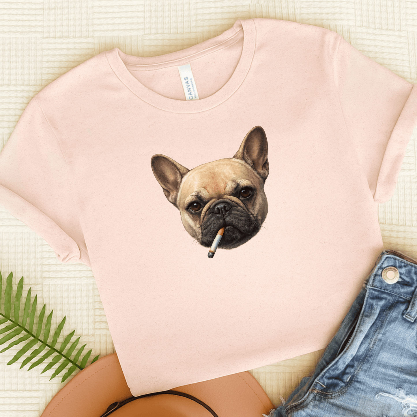 French Bulldog Funny Smoking Unisex TShirt Soft Pink