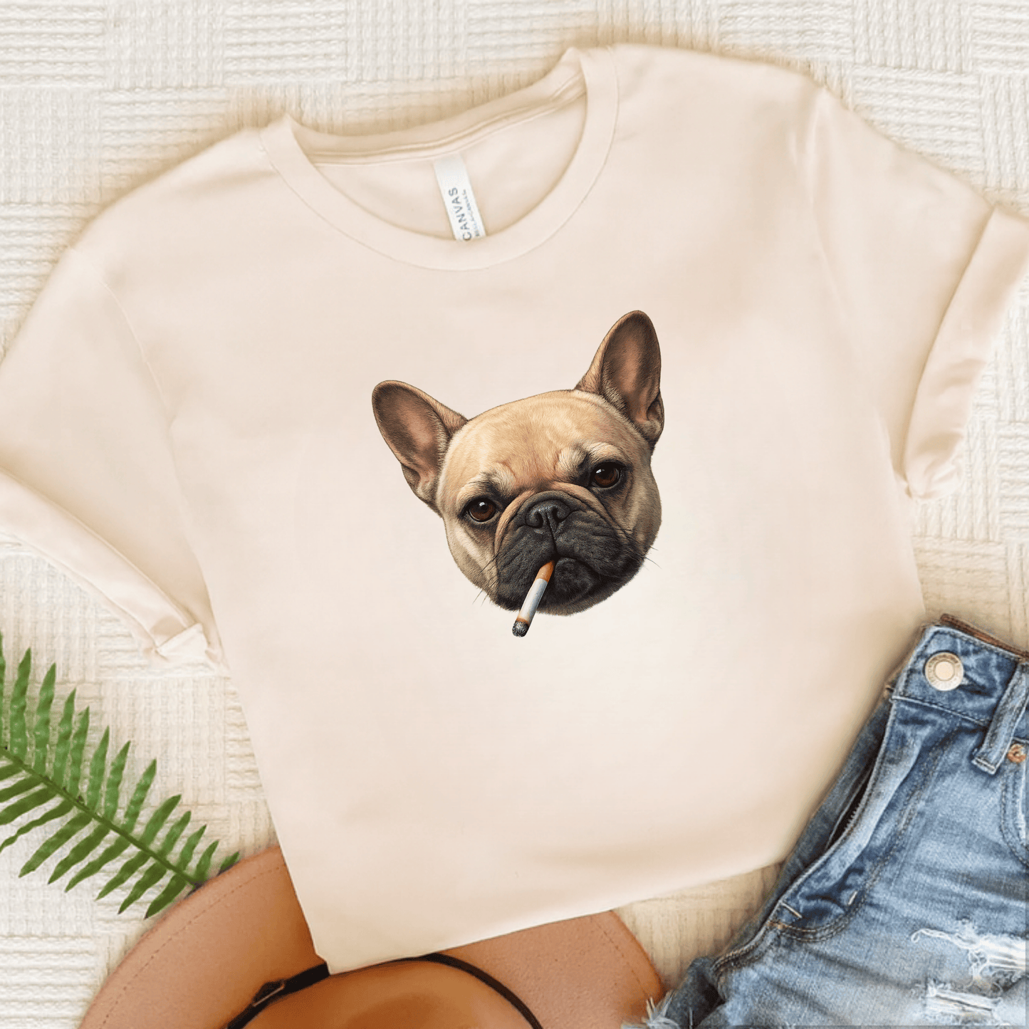 French Bulldog Funny Smoking Unisex TShirt Natural
