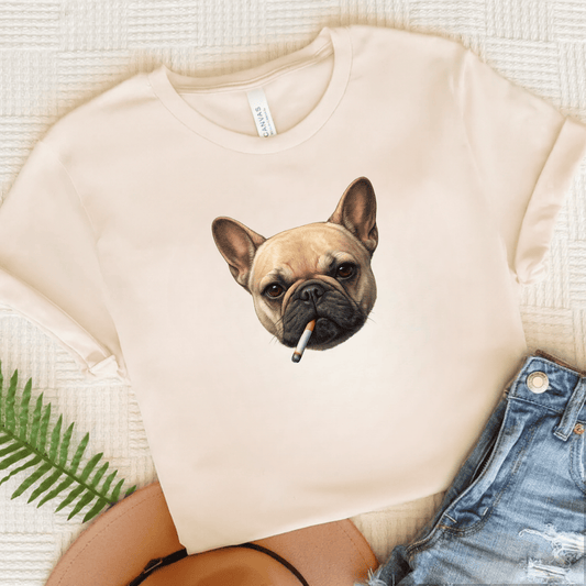 French Bulldog Funny Smoking Unisex TShirt Natural