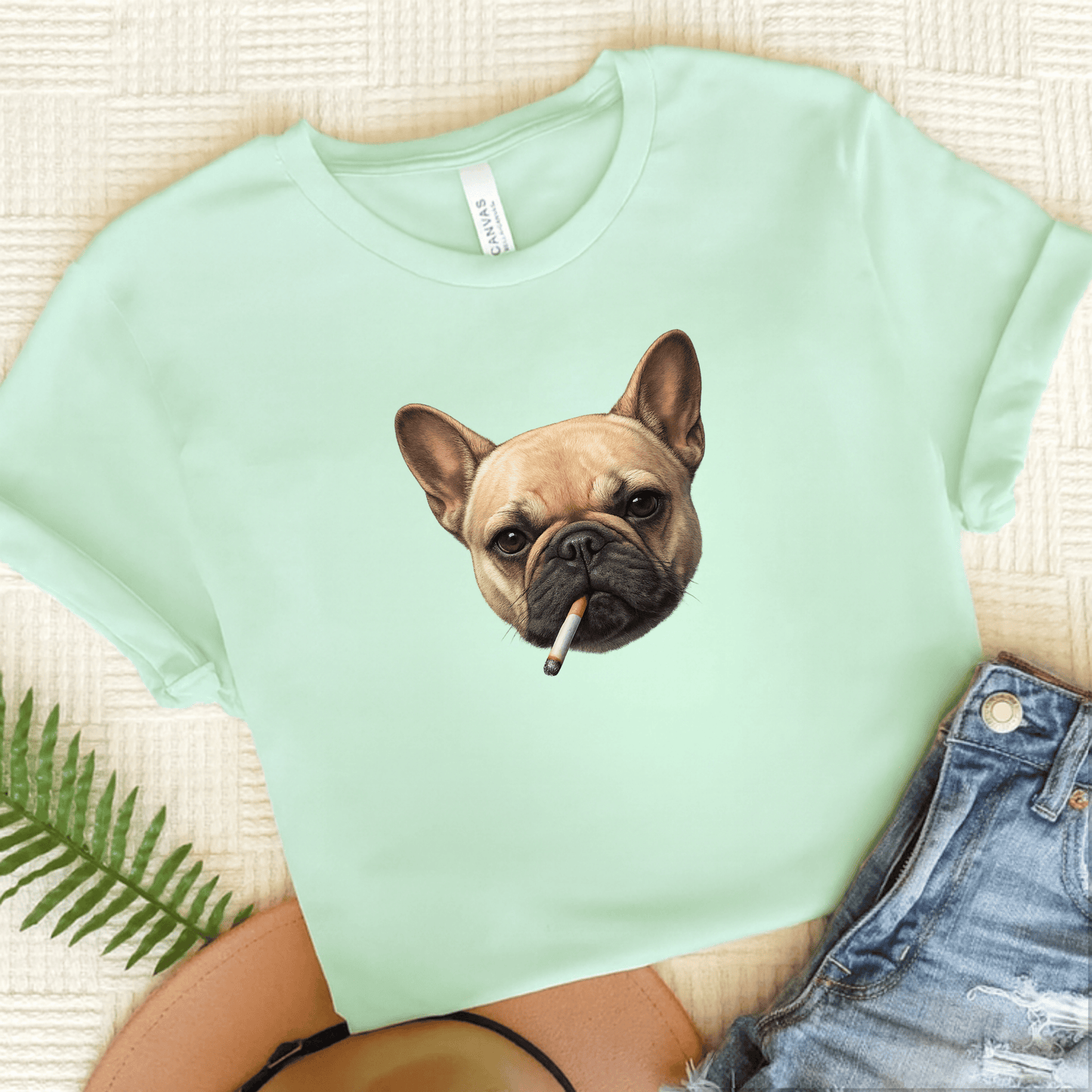 French Bulldog Funny Smoking Unisex TShirt Heather Mint