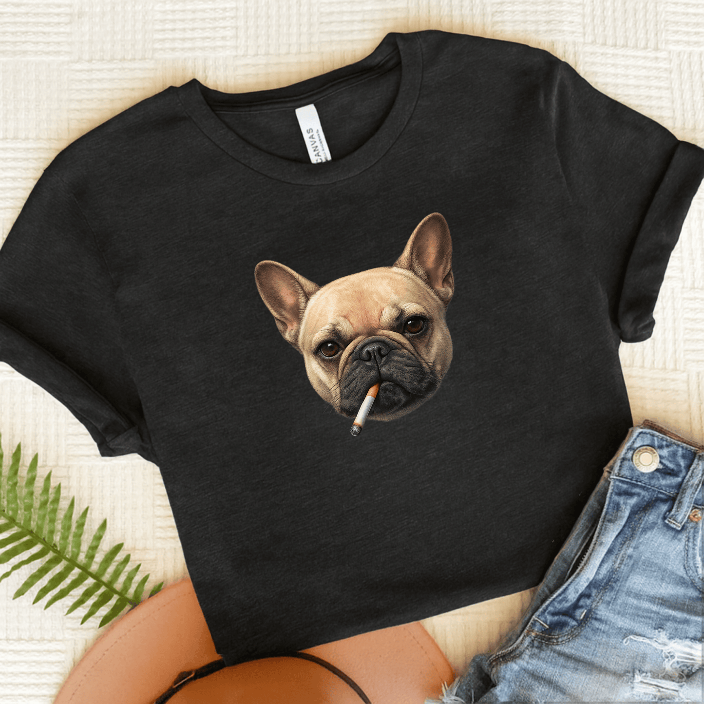 French Bulldog Funny Smoking Unisex TShirt Dark Grey Heather