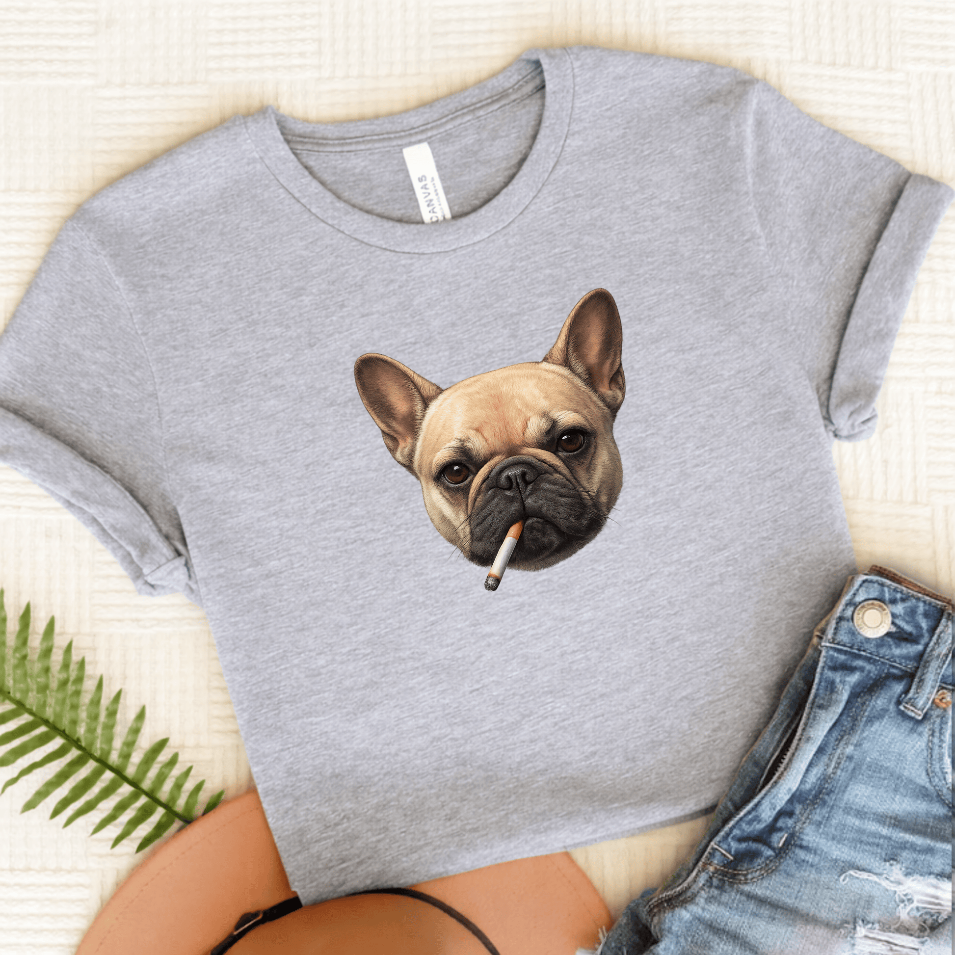 French Bulldog Funny Smoking Unisex TShirt Athletic Heather