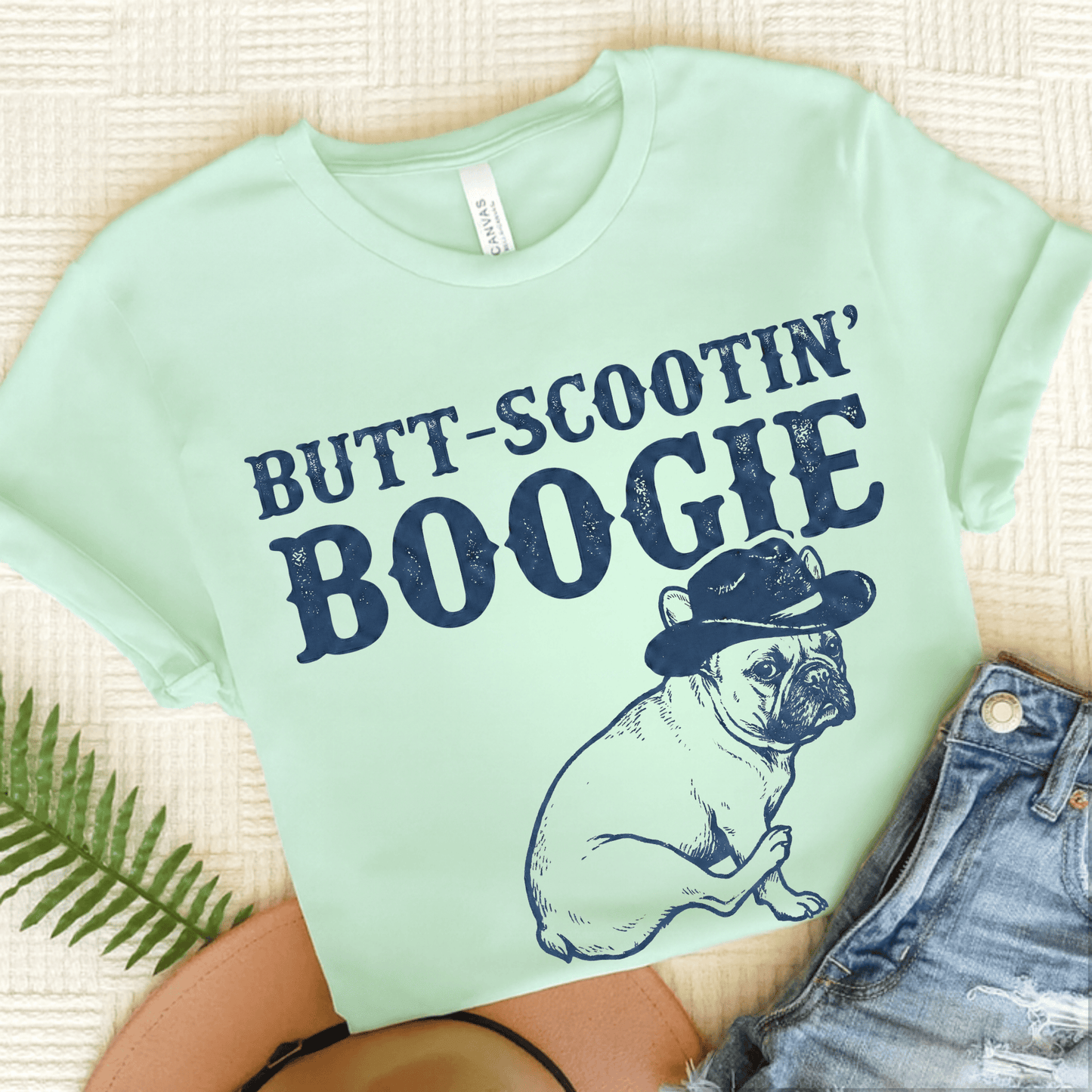 French Bulldog Funny Western Unisex TShirt Heather Mint