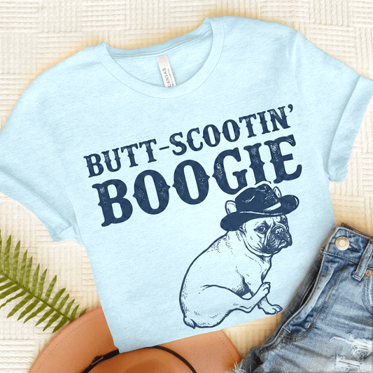 French Bulldog Funny Western Unisex TShirt Heather Ice Blue