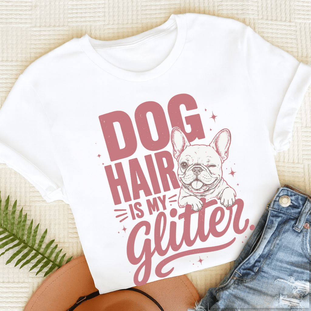 French Bulldog Glitter Dog Hair Unisex TShirt White
