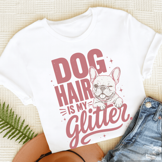 French Bulldog Glitter Dog Hair Unisex TShirt White