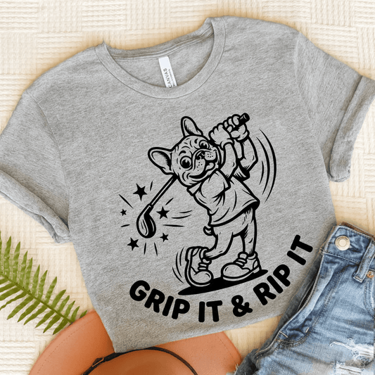 French Bulldog Golfer Grip It Unisex TShirt Athletic Heather