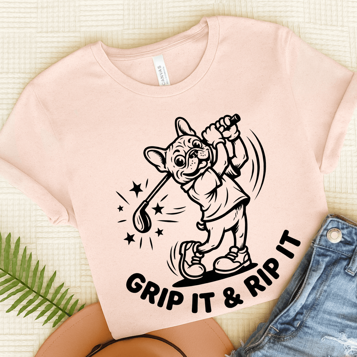 French Bulldog Golfer Grip It Unisex TShirt Soft Pink