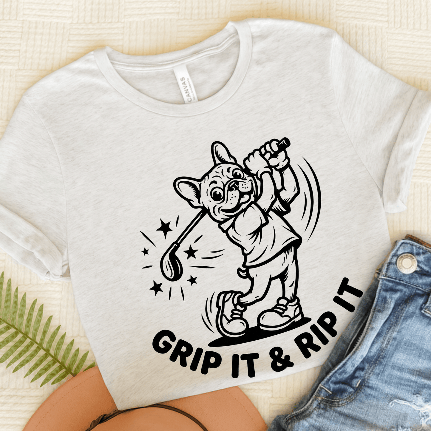 French Bulldog Golfer Grip It Unisex TShirt Ash