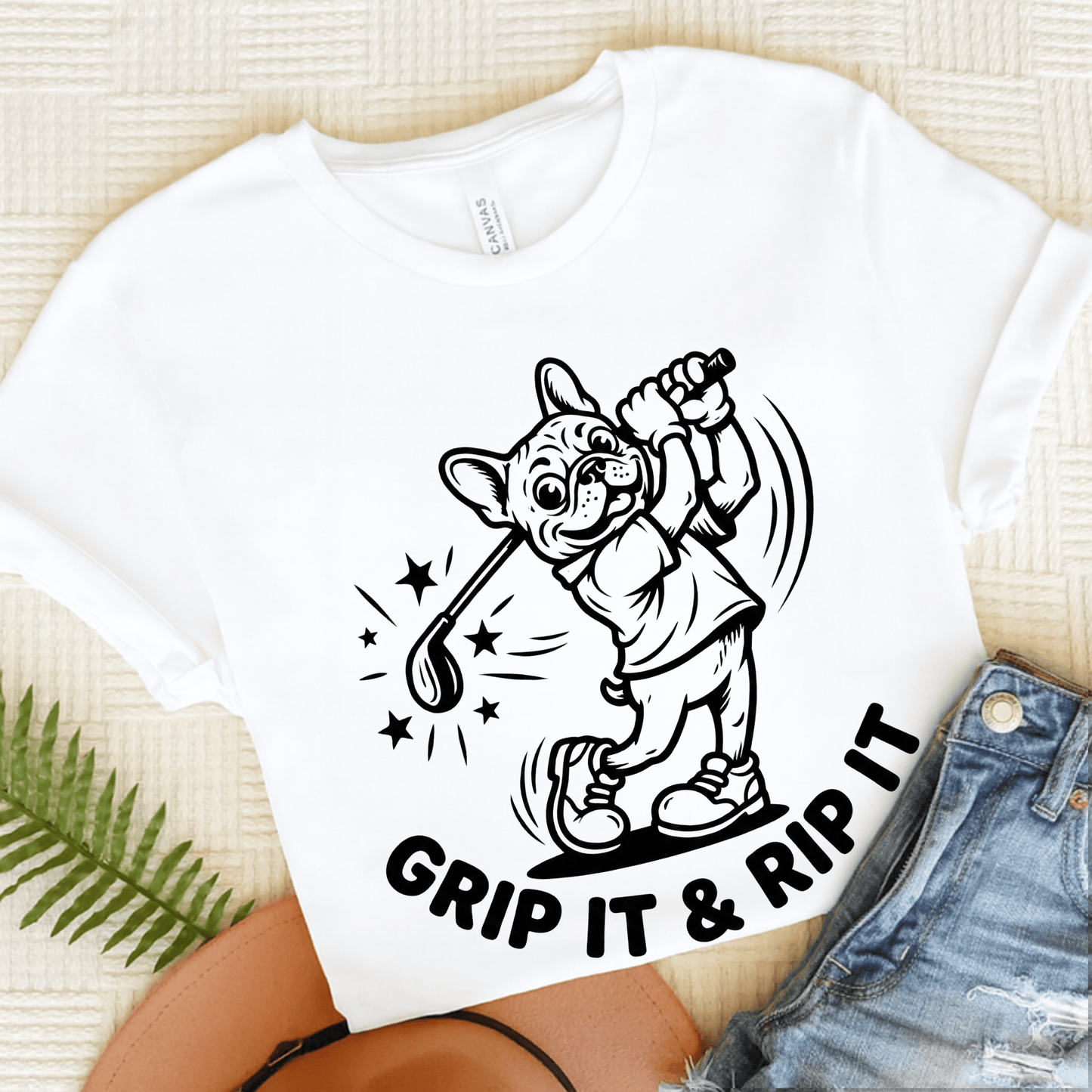 French Bulldog Golfer Grip It Unisex TShirt White