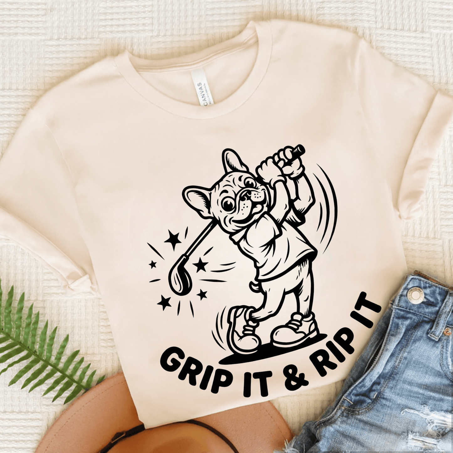 French Bulldog Golfer Grip It Unisex TShirt Natural