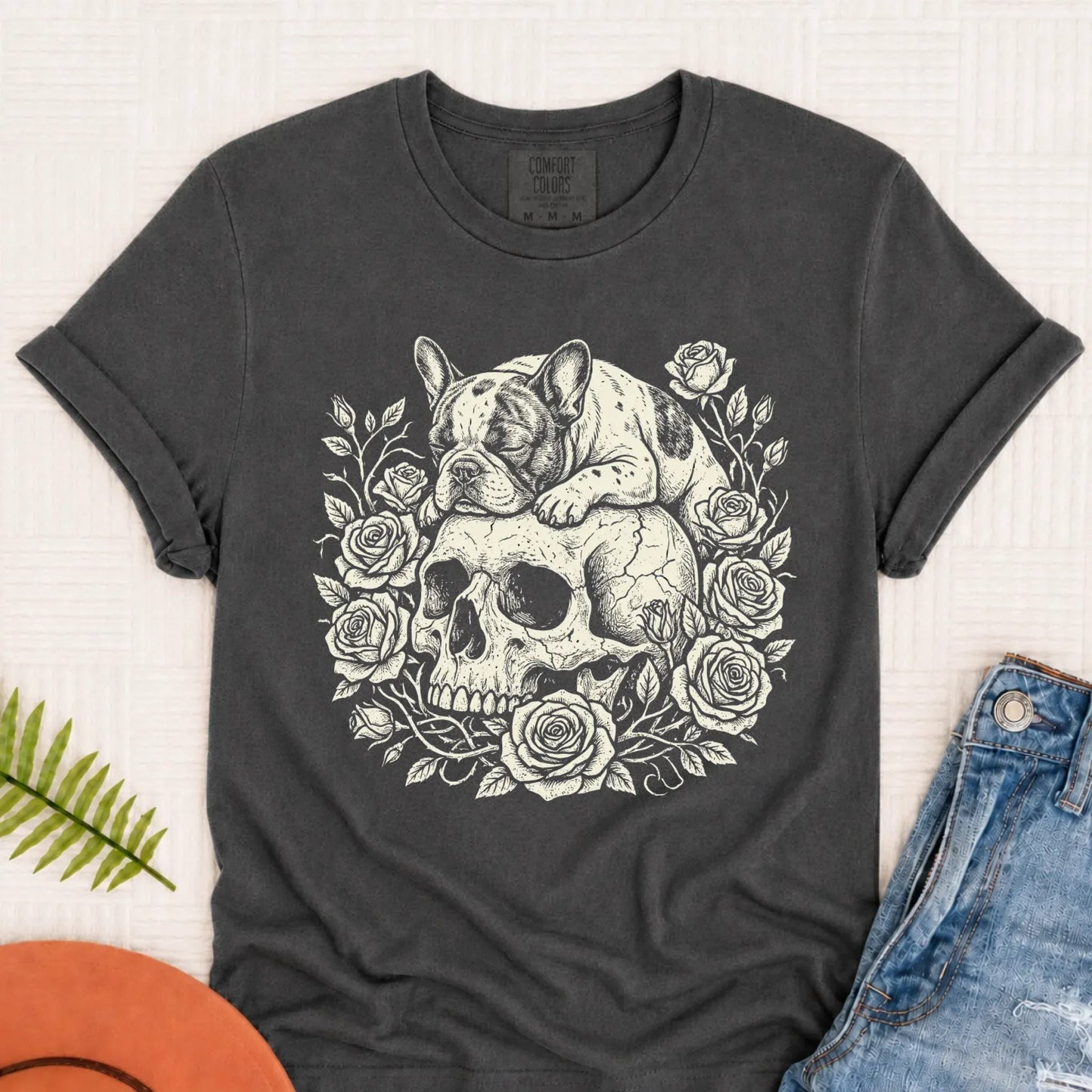French Bulldog Gothic Memento Mori Unisex TShirt Pepper