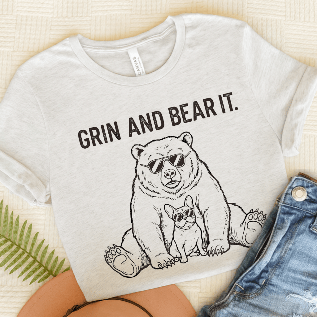 French Bulldog Grin Bear It Unisex TShirt Ash