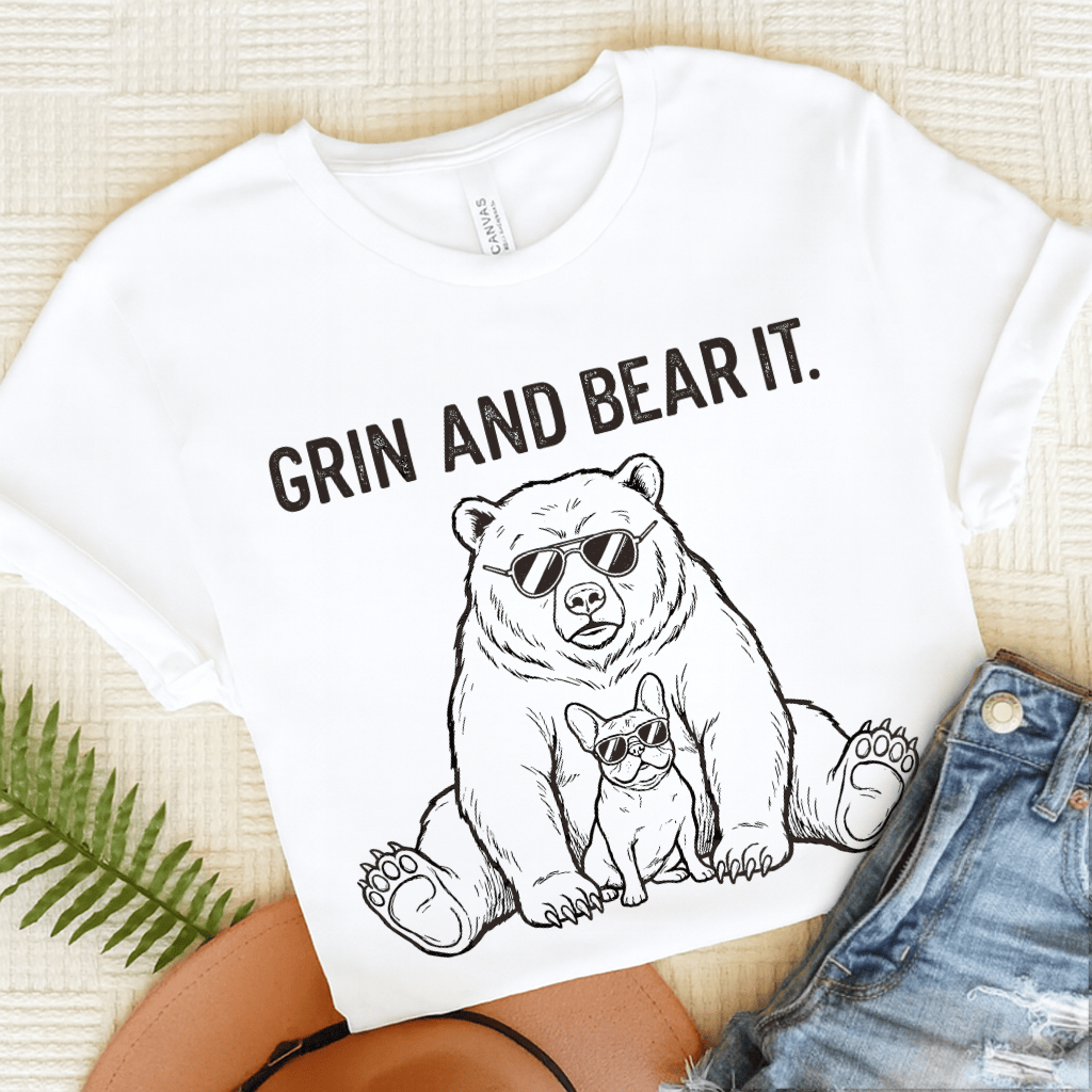 French Bulldog Grin Bear It Unisex TShirt White
