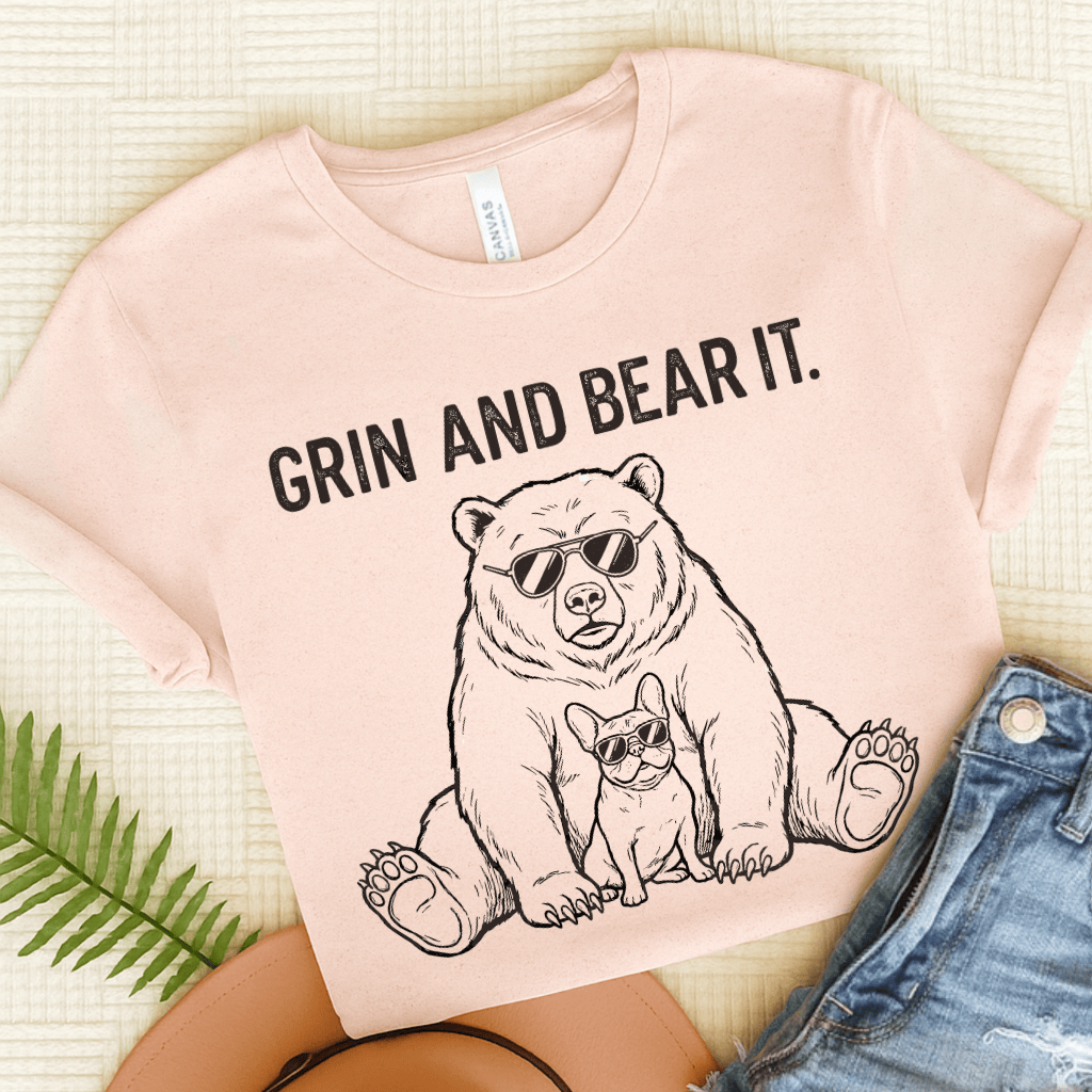 French Bulldog Grin Bear It Unisex TShirt Soft Pink