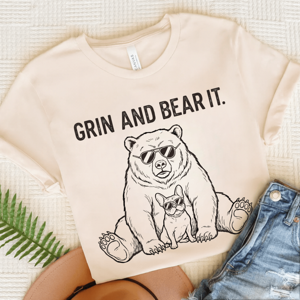 French Bulldog Grin Bear It Unisex TShirt Natural