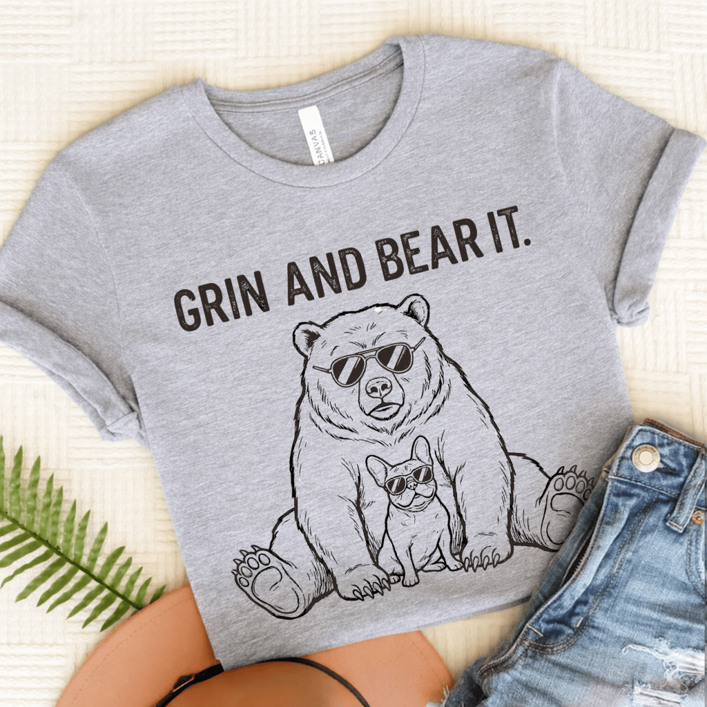 French Bulldog Grin Bear It Unisex TShirt Athletic Heather