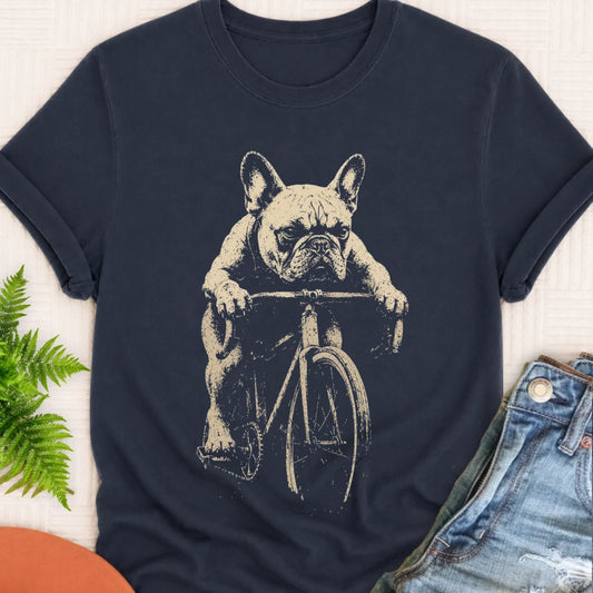 French Bulldog Grunge Biking Unisex TShirt Navy