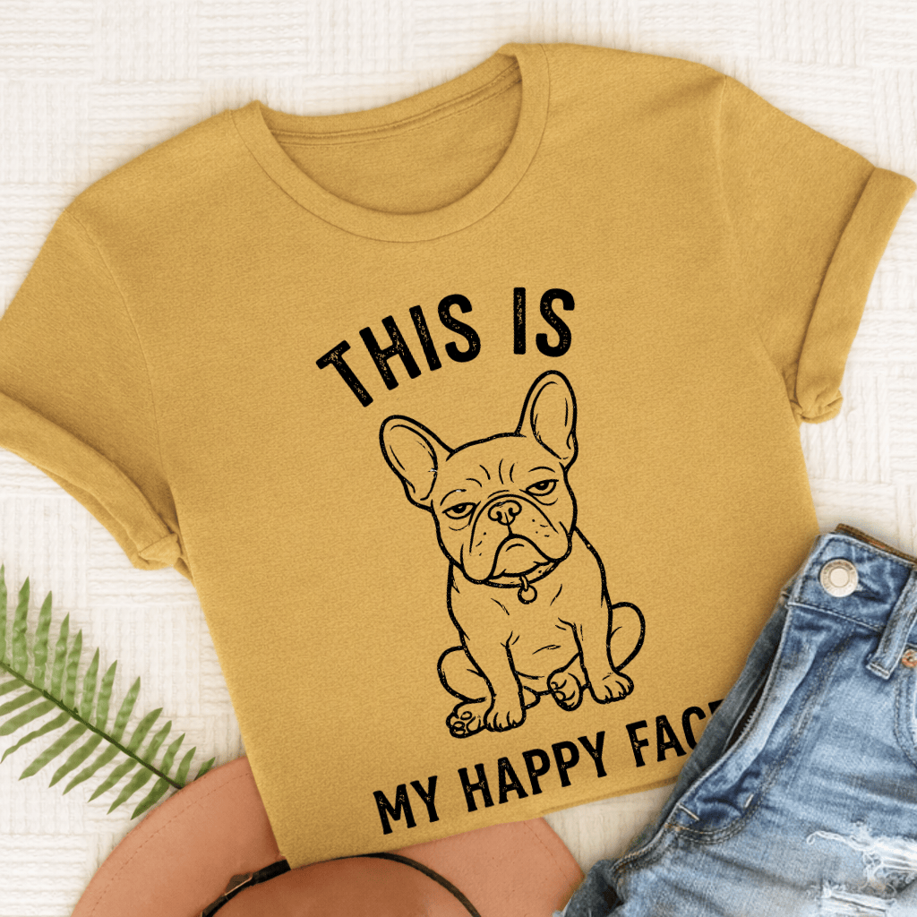 French Bulldog Happy Face Unisex TShirt Comfort Colors Mustard