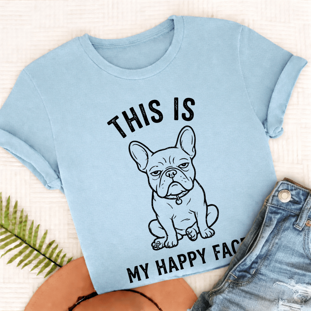 French Bulldog Happy Face Unisex TShirt Comfort Colors Chambray