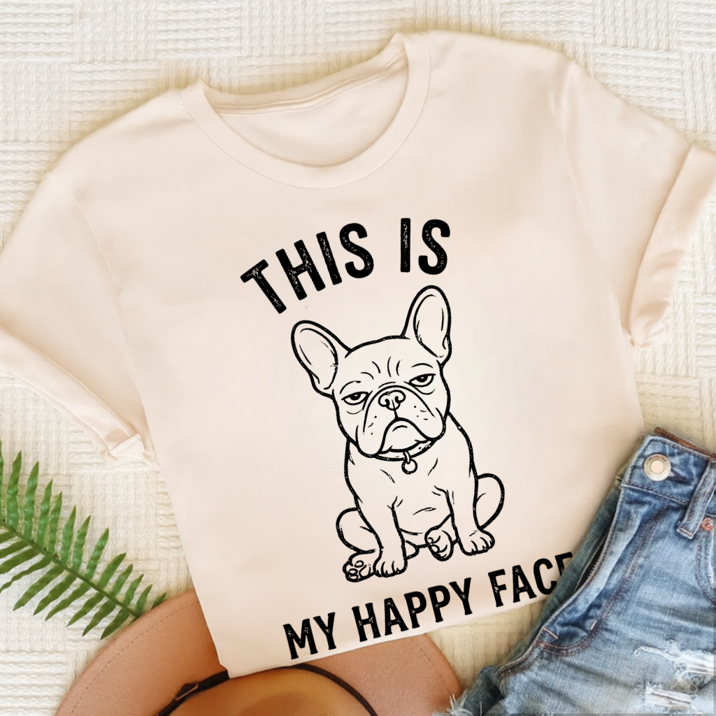 French Bulldog Happy Face Unisex TShirt Natural