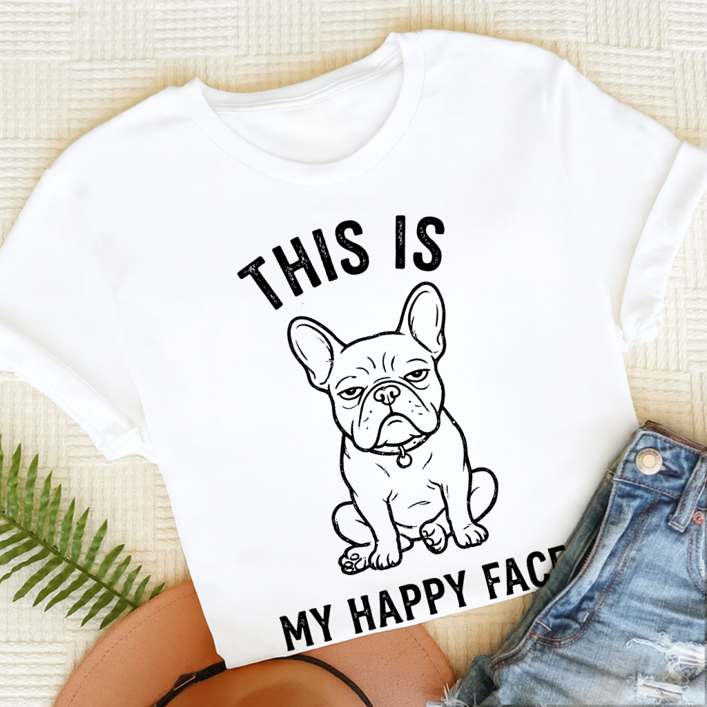 French Bulldog Happy Face Unisex TShirt White