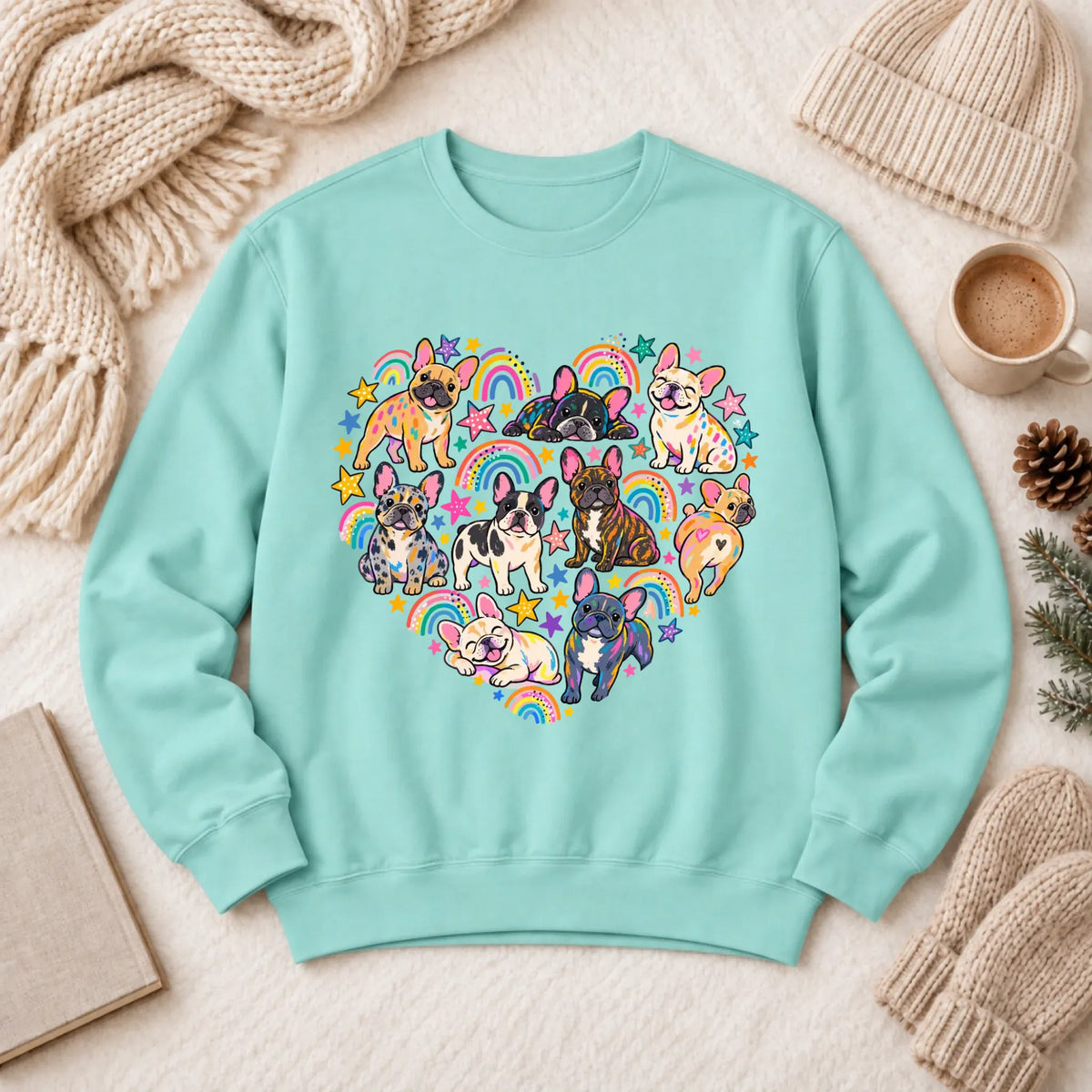 French Bulldog Heart Artist Love Unisex Sweatshirt Chalky Mint