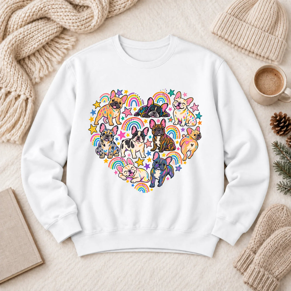 French Bulldog Heart Artist Love Unisex Sweatshirt White