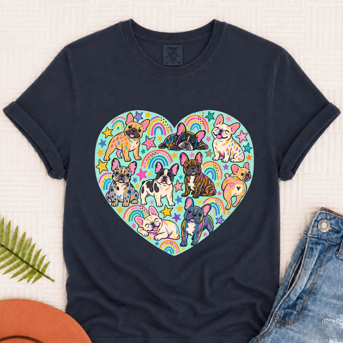 French Bulldog Heart Artist Love Unisex TShirt Navy