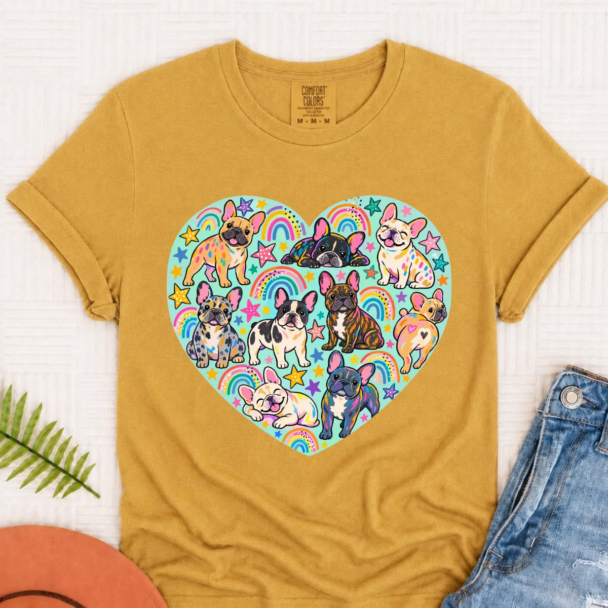 French Bulldog Heart Artist Love Unisex TShirt Mustard