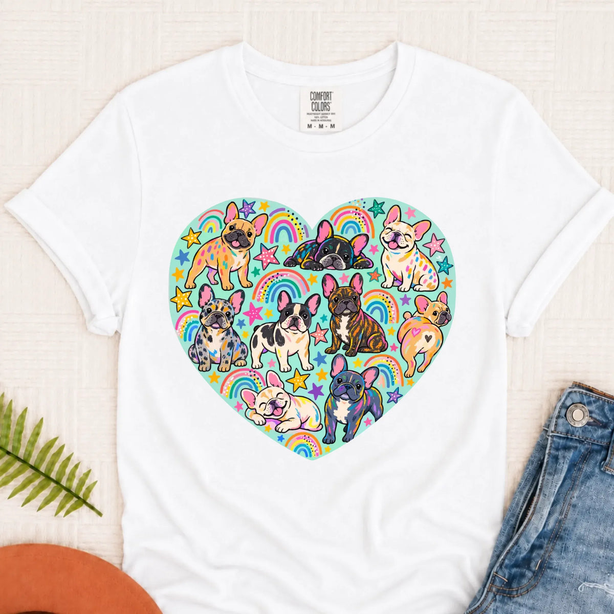 French Bulldog Heart Artist Love Unisex TShirt White