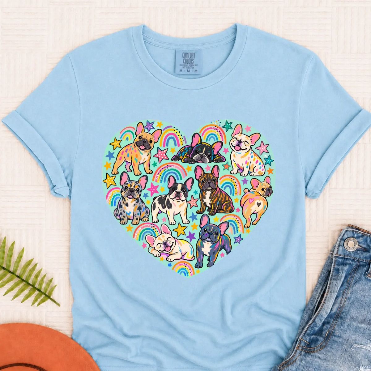 French Bulldog Heart Artist Love Unisex TShirt Chambray