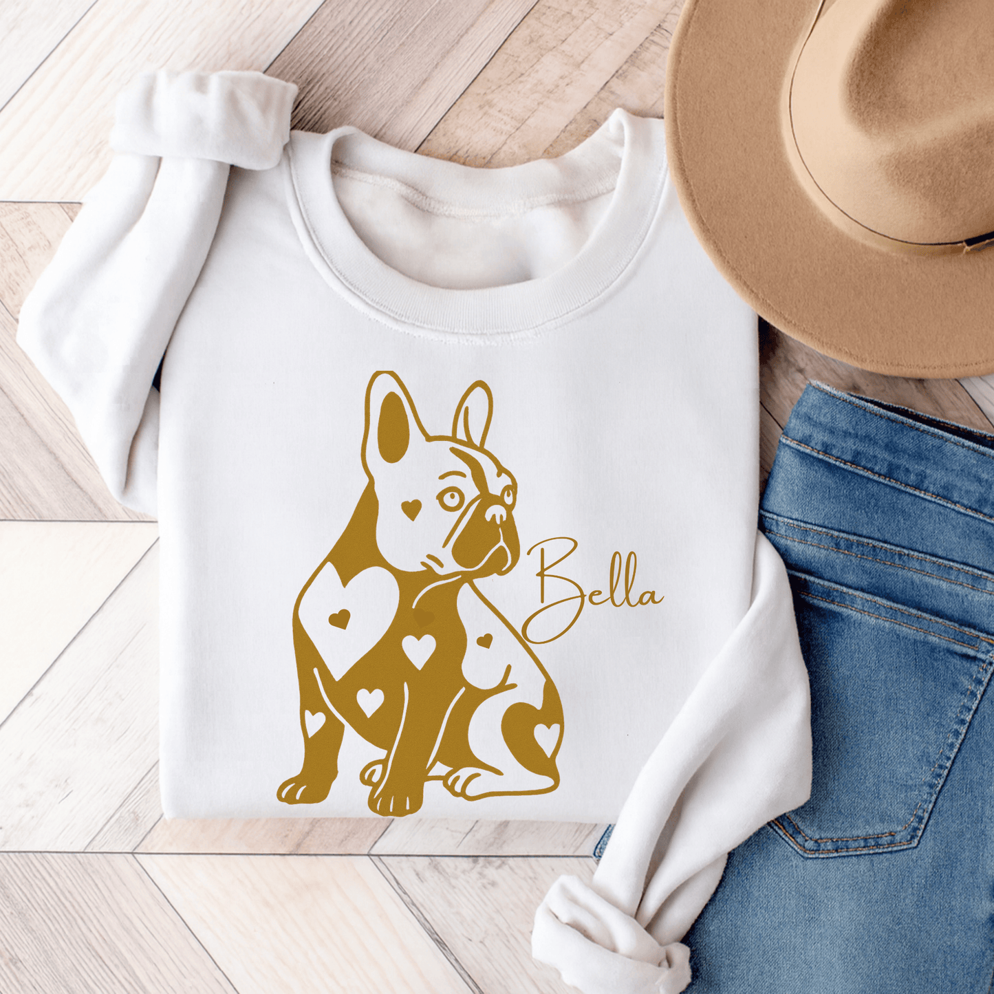French Bulldog Heart Dog Sweatshirt White