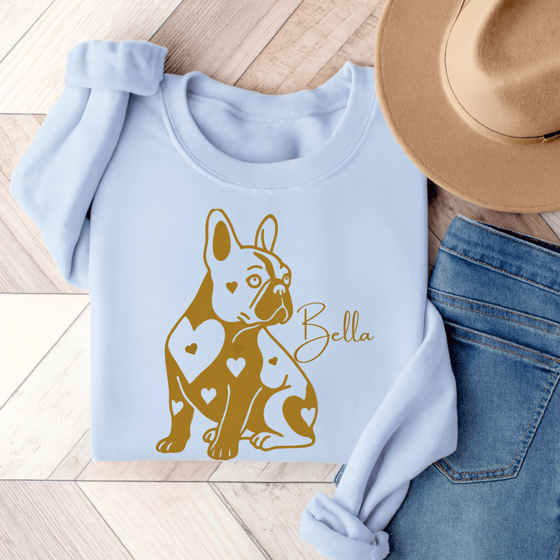 French Bulldog Heart Dog Sweatshirt Light Blue