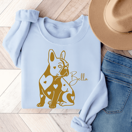 French Bulldog Heart Dog Sweatshirt Light Blue