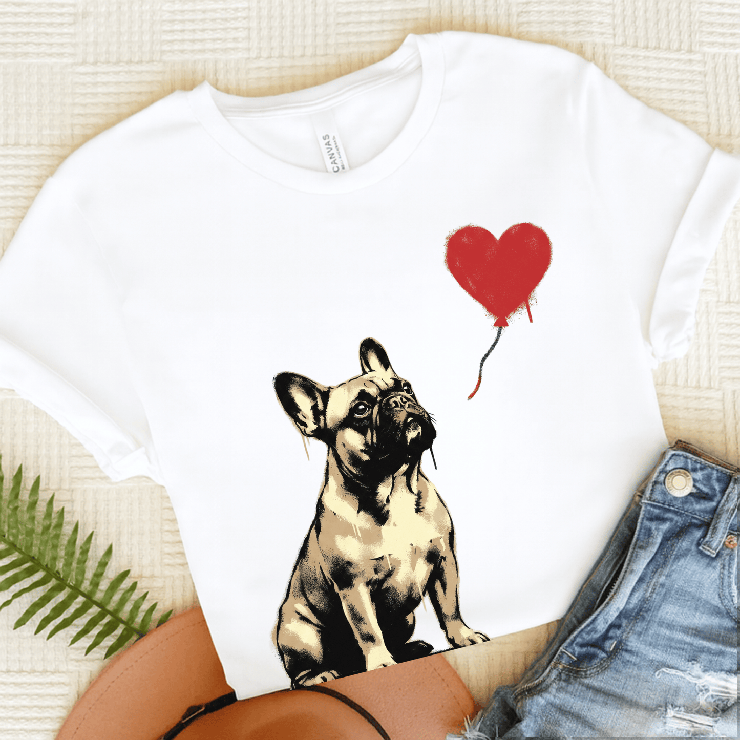 Fawn French Bulldog Heart Graffiti Unisex TShirt White